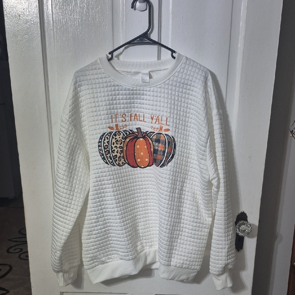 White Sweatshirt with Fall Pumpkin Design
